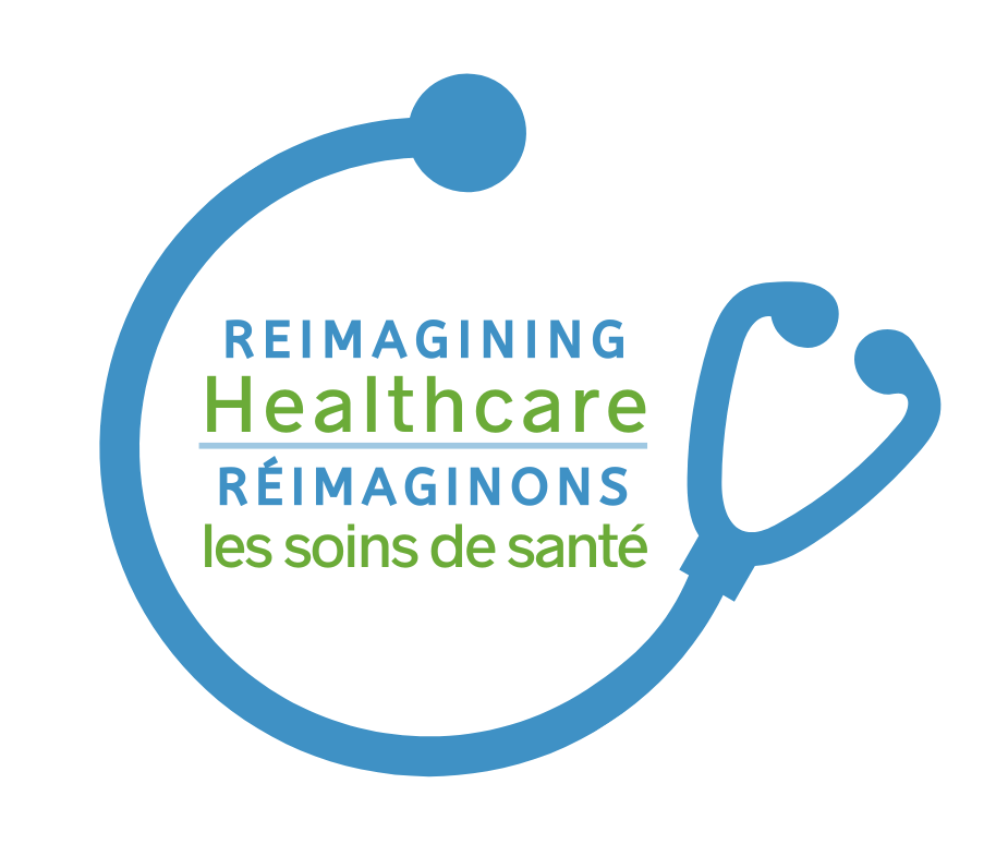 Reimagining Healthcare logo with rounded Stethoscope